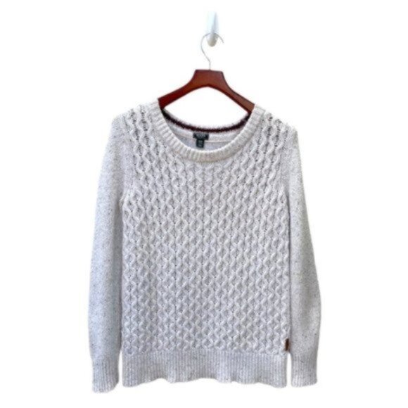Roots Canada Cream Cable Knit Long Sleeve Crew Neck Sweater Size Med - Picture 6 of 7